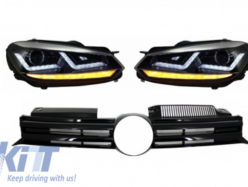 Front Grille Osram Xenon Headlights Chrome LED Dynamic Sequential Turning Lights suitable for VW Golf VI 2008+R20 Design