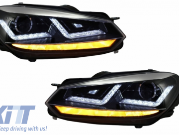 Front Grille Osram Xenon Headlights Chrome LED Dynamic Sequential Turning Lights suitable for VW Golf VI 2008+R20 Design