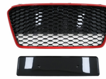 Front Grille suitable for Audi R8 42 1st Generation Facelift (2013-2015) RS Design Glossy Black Red