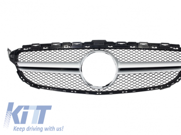 Front Grille suitable for MERCEDES C-Class W205 S205 C205 A205 (2014-2018) C63 Design Silver