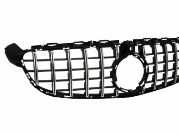 Front Grille suitable for Mercedes C-Class C63 W205 Sedan S205 T-Modell A205 Cabriolet C205 Coupe (03.2018-2020) with camera Black Chrome