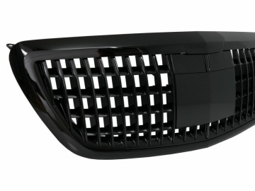 Front Grille suitable for Mercedes S-Class W222 X222 (2014-up) Vertical Design Piano Black