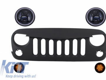 Front Grille with CREE LED Headlights Angel Eye and Turn Signal Light suitable for Jeep Wrangler Rubicon JK 2007-2017