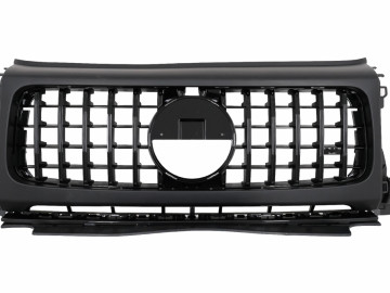 Front Grille with Headlights Covers suitable for Mercedes G-Class W464 W463A & G63 AMG (06.2018-Up) GT-R Panamericana Design Piano Black