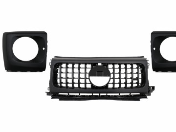 Front Grille with Headlights Covers suitable for Mercedes G-Class W464 W463A & G63 AMG (06.2018-Up) GT-R Panamericana Design Piano Black