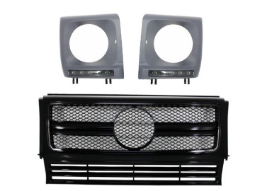 Front Grille with LED Headlights Covers suitable for Mercedes G-Class W463 (1990-2012) New G63 G65 Design Black