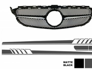Front Grille with Side Decals Sticker Vinyl Dark Grey suitable for MERCEDES C-Class C205 A205 (2014-2018) C63 Design