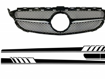 Front Grille with Side Decals Sticker Vinyl Matte Black suitable for MERCEDES C-Class C205 A205 (2014-2018) C63 Design