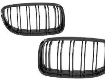 Front Kidney Grilles suitable for BMW 3 Series E90 E91 LCI (2008-2011) Double Stripe M Design Piano Black