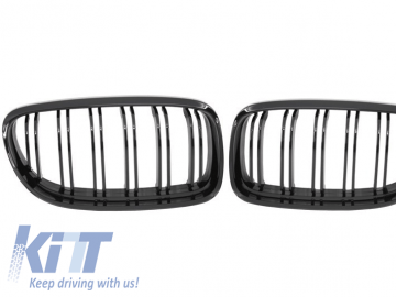 Front Kidney Grilles suitable for BMW 3 Series E90 E91 LCI (2008-2011) Double Stripe M Design Piano Black