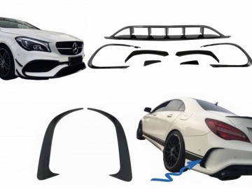 Front and Rear Bumper Splitters Fins Aero Conversion Kit suitable for Mercedes CLA W117 Facelift (2016-2018) CLA45 Design Canards Piano Black