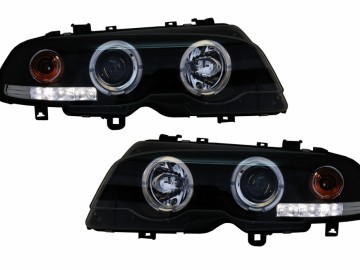 Halo Angel Eyes Headlights suitable for BMW 3 Series E46 Coupe Cabrio (04.1999-03.2003) Black