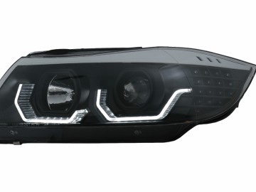 Headlights 3D LED Angel Eyes suitable for BMW 3 Series Limousine E90 Touring E91 (03.2005-08.2008) LHD Black