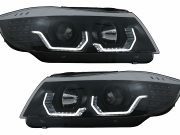 Headlights 3D LED Angel Eyes suitable for BMW 3 Series Limousine E90 Touring E91 (03.2005-08.2008) LHD Black