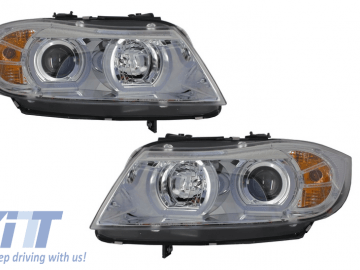Headlights 3D LED Angel Eyes suitable for BMW E90/E91 (03.2005-08.2008) U-Type Chrome HID