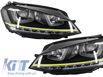 Headlights 3D LED DRL suitable for VW Golf 7 VII (2012-2017) Yellow R400 Look LED Turn Light