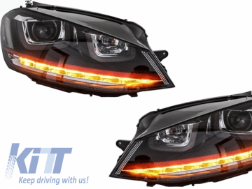 Headlights 3D LED DRL suitable for VW Golf 7 VII (2012-2017) RED R20 GTI Look LED FLOWING Turn Light