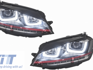 Headlights 3D LED DRL suitable for VW Golf 7 VII (2012-2017) RED R20 GTI Look LED FLOWING Turn Light