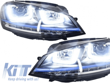 Headlights 3D LED DRL suitable for VW Golf 7 VII (2012-2017) Blue GTE Look LED FLOWING Dynamic Sequential Turn Light