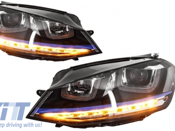 Headlights 3D LED DRL suitable for VW Golf 7 VII (2012-2017) Blue GTE Look LED FLOWING Dynamic Sequential Turn Light