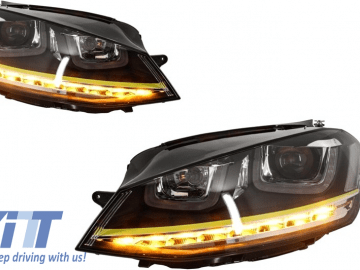 Headlights 3D LED DRL suitable for VW Golf 7 VII (2012-2017) Yellow R400 Look LED Turn Light FLOWING Dynamic Sequential Turning Lights