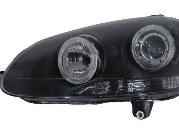 Headlights Angel Eyes Dual Halo Rims suitable for VW Golf V (2003-2007) LHD or RHD Black