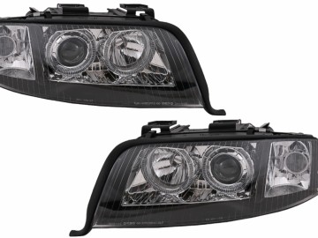 Headlights Angel Eyes Xenon suitable for Audi A6 4B C5 (06.2001-05.2004) LHD or RHD Black