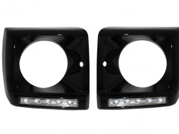 Headlights Covers LED DRL Chrome suitable for Mercedes G-Class W463 (1989-2012) G65 Design with Black Headlights Bi-Xenon Look