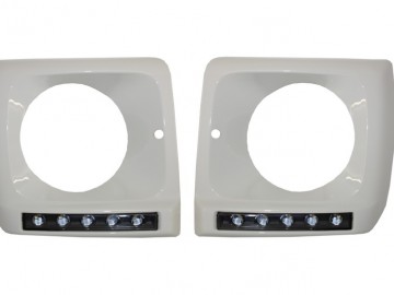 Headlights Covers WHITE with LED DRL Daytime Running Lights suitable for Mercedes G-Class W463 (1989-2012) G65 Design