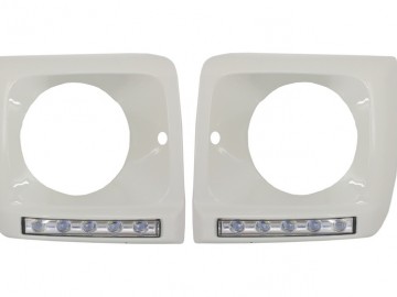 Headlights Covers White with LED DRL Daytime Running Lights suitable for Mercedes G-Class W463 (1989-2012) G65 Design Chrome