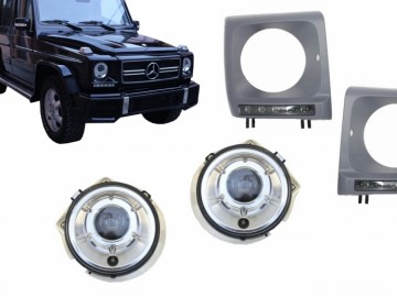 Headlights Covers with LED DRL Black Daytime Running Lights and Headlights Chrome suitable for Mercedes G-Class W463 (1989-2012) G65 Design