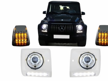 Headlights Covers with LED DRL Daytime Running Lights suitable for MERCEDES G-Class W463 (1989-up) with Headlights Chrome and Turning Lights G65 Desig