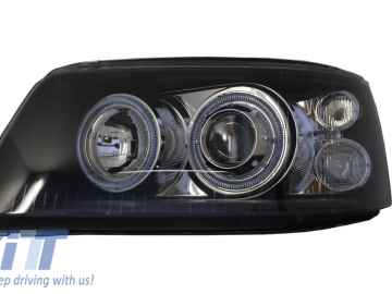 Headlights Dual Halo Rims suitable for VW Transporter T5 (2003-2009) Angel Eyes Black
