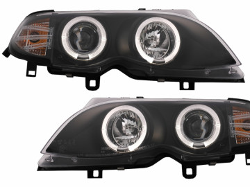 Headlights LED Angel Eye suitable for BMW E46 Facelift Limousine Touring (2001-2005) Black
