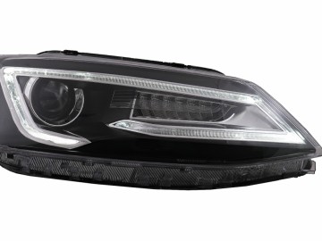 Headlights LED DRL Dual Beam Lens suitable for VW Jetta Mk6 VI (2011-2017) RHD Bi-Xenon Design with Dynamic Turn Signals Black Housing