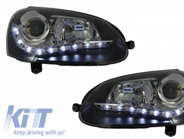 Headlights LED DRL with OSRAM COOL BLUE INTENSE H7 Halogen Headlamp suitable for VW Golf V 5 Jetta 5 (2003-2009) Black Design