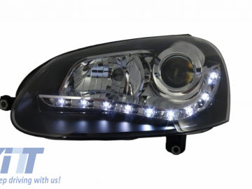 Headlights LED DRL with OSRAM COOL BLUE INTENSE H7 Halogen Headlamp suitable for VW Golf V 5 Jetta 5 (2003-2009) Black Design