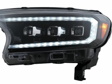 Headlights LED Light Bar Dynamic Start-up Display suitable for Ford Ranger (2015-2020) LHD Full Black Housing with Sequential Dynamic Turning Lights