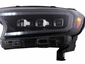 Headlights LED Light Bar Dynamic Start-up Display suitable for Ford Ranger (2015-2020) LHD Full Black Housing with Sequential Dynamic Turning Lights