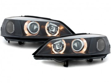 Headlights Vauxhall Halo Rims Lamps Black with Badgeless Front Grille for Opel Astra G Angel Eyes (1998-2004)