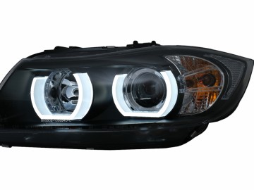 Headlights Xenon U-Led 3D Dual Halo Rims suitable for BMW 3 Series E90 Limousine E91 Touring (03.2005-08.2008) LHD Black