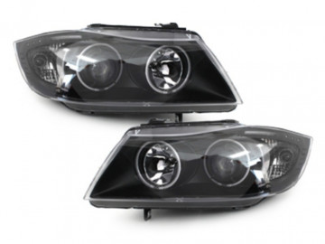 Headlights suitable for BMW 3 Series E90 E91 (03.2005-08.2008) Angel Eyes CCFL Black