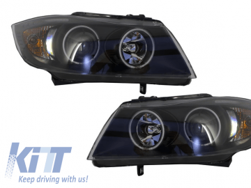 Headlights suitable for BMW E90 E91 2 Halo Rims Black (2005-2008)