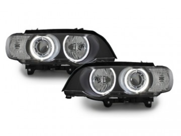  Headlights suitable for BMW X5 E53 04-06 2 halo rims black 