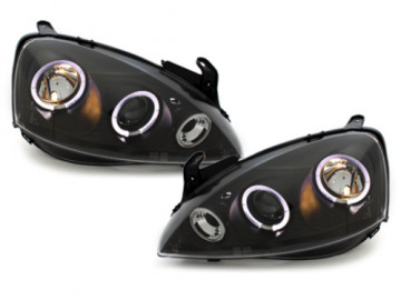 Headlights suitable for OPEL Corsa C (2000-2006) 2 Halo Rims Black