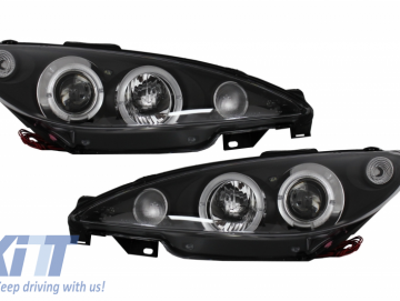 Headlights suitable for Peugeot 206 CC (2002-Up) Angel Eyes Black