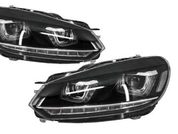 Headlights suitable for VW Golf 6 VI (2008-2013) Golf 7 3D LED DRL U-Design LED Flowing Turning Light Chrome RHD