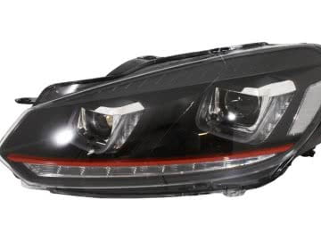 Headlights suitable for VW Golf 6 VI (2008-2013) Golf 7 3D LED DRL U-Design LED Flowing Turning Light Red Stripe GTI RHD