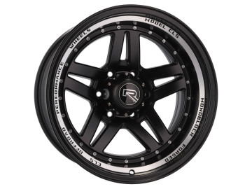 Jantes 4x4 15x10 5X139.7 ET M44 110.1 Preto Metade Matte + Aba Polida