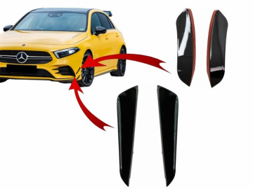 Kit Front Bumper Flaps Side Fins Flaps suitable for MERCEDES A-Class W177 V177 (04.2018-up) A35 Design Black Edition